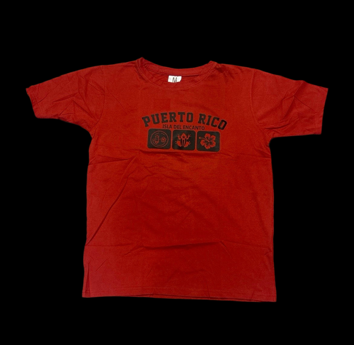 PUERTO RICO RED TSHIRT WITH PUERT RICO DESIGN - CAMISA ROJA CON DISEÑO DE PUERTO RICO