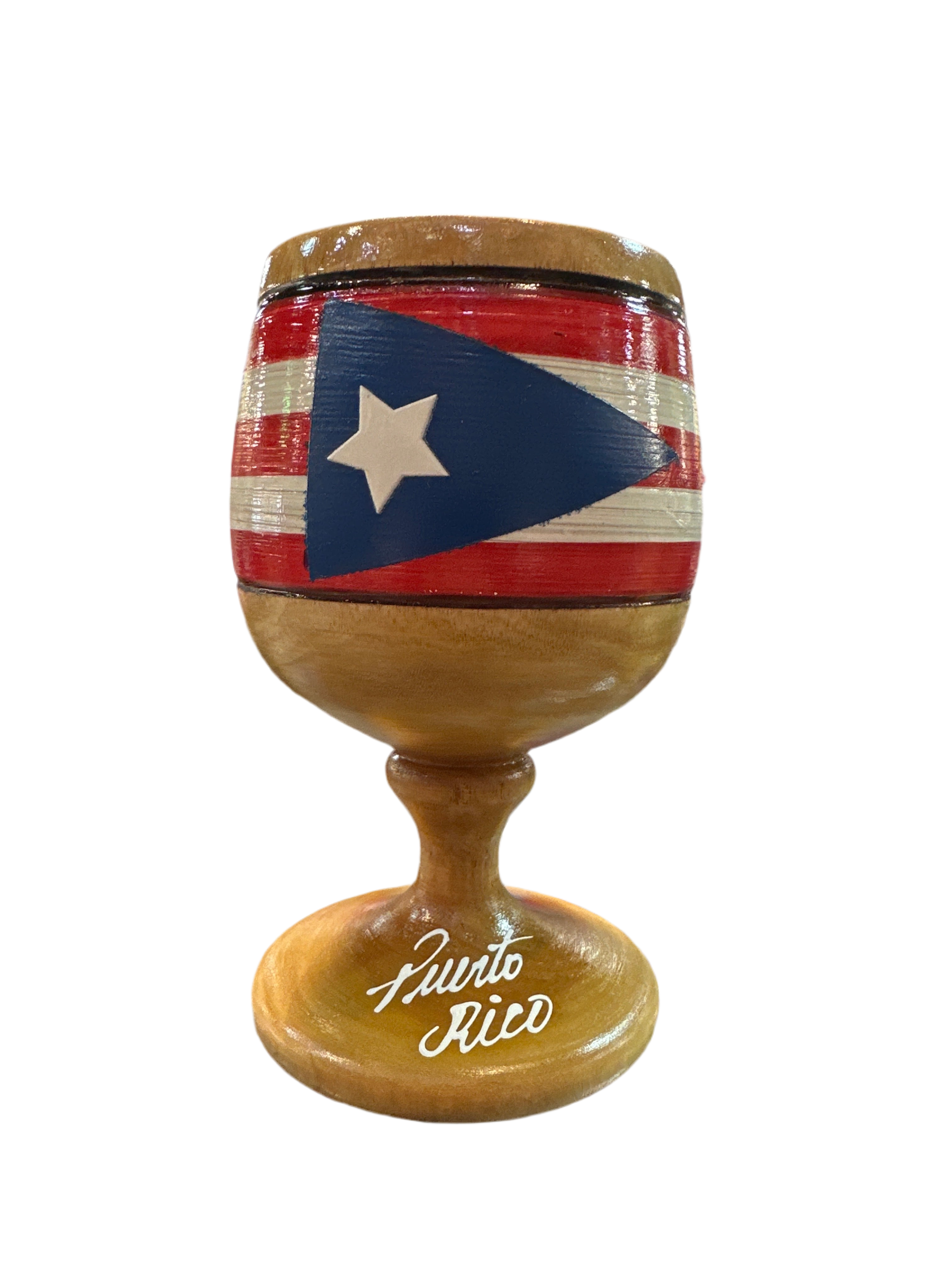 COPA EN MADERA CON BANDERA DE PUERTO RICO.