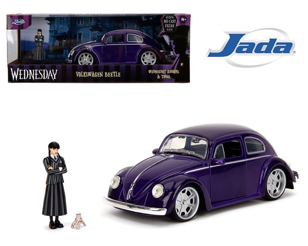 1/24 VOLKSWAGEN BEETLE WITH WEDNESDAY ADDAMS AND THING FIGURES - HOLLYWOOD RIDES