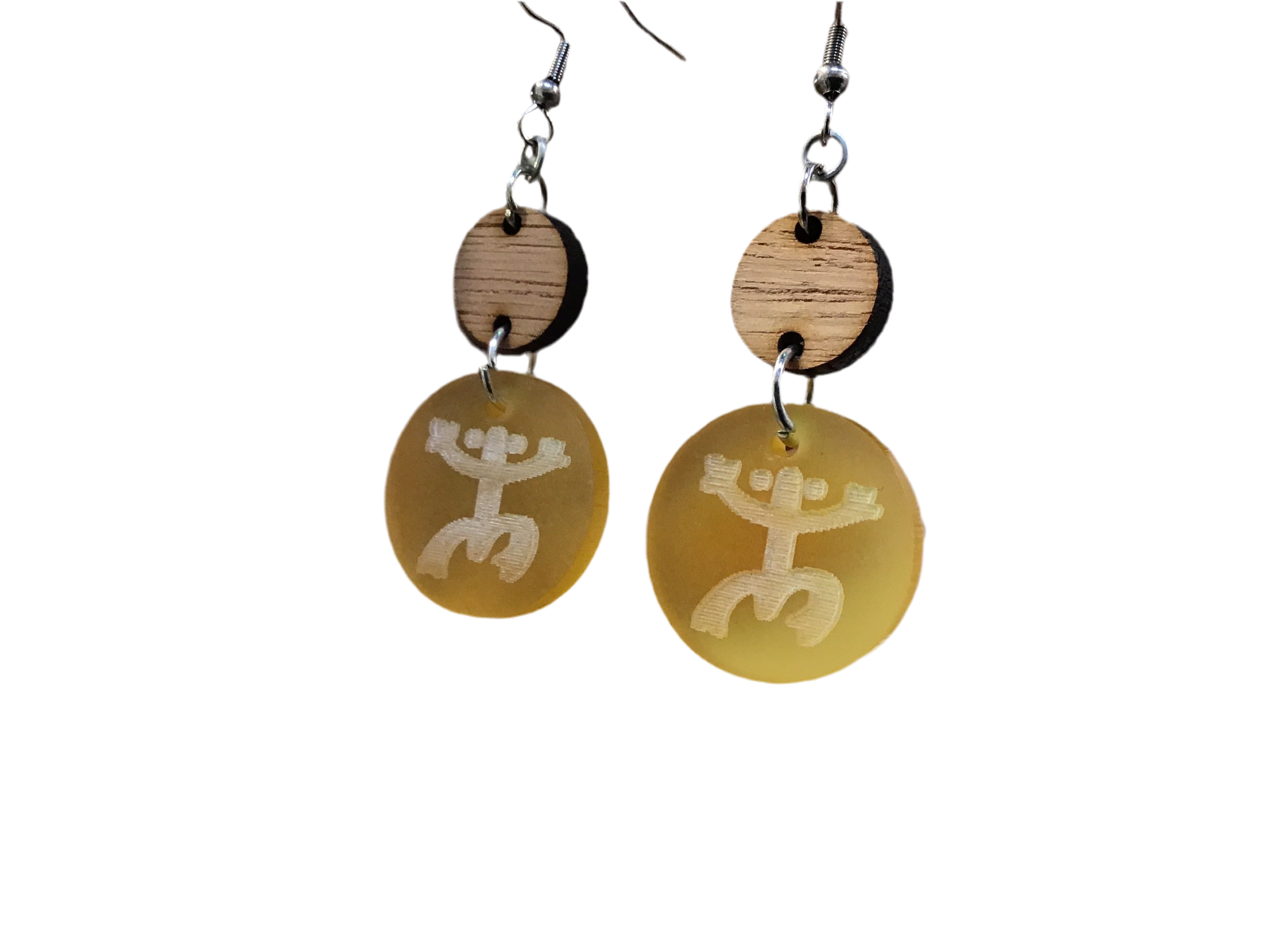 PANTALLA DE PUERTO RICO CON SIMBOLOS TAINOS AMARILLAS- PUERTO RICO EARRINGS WITH TAINO SYMBOLS YELLOW