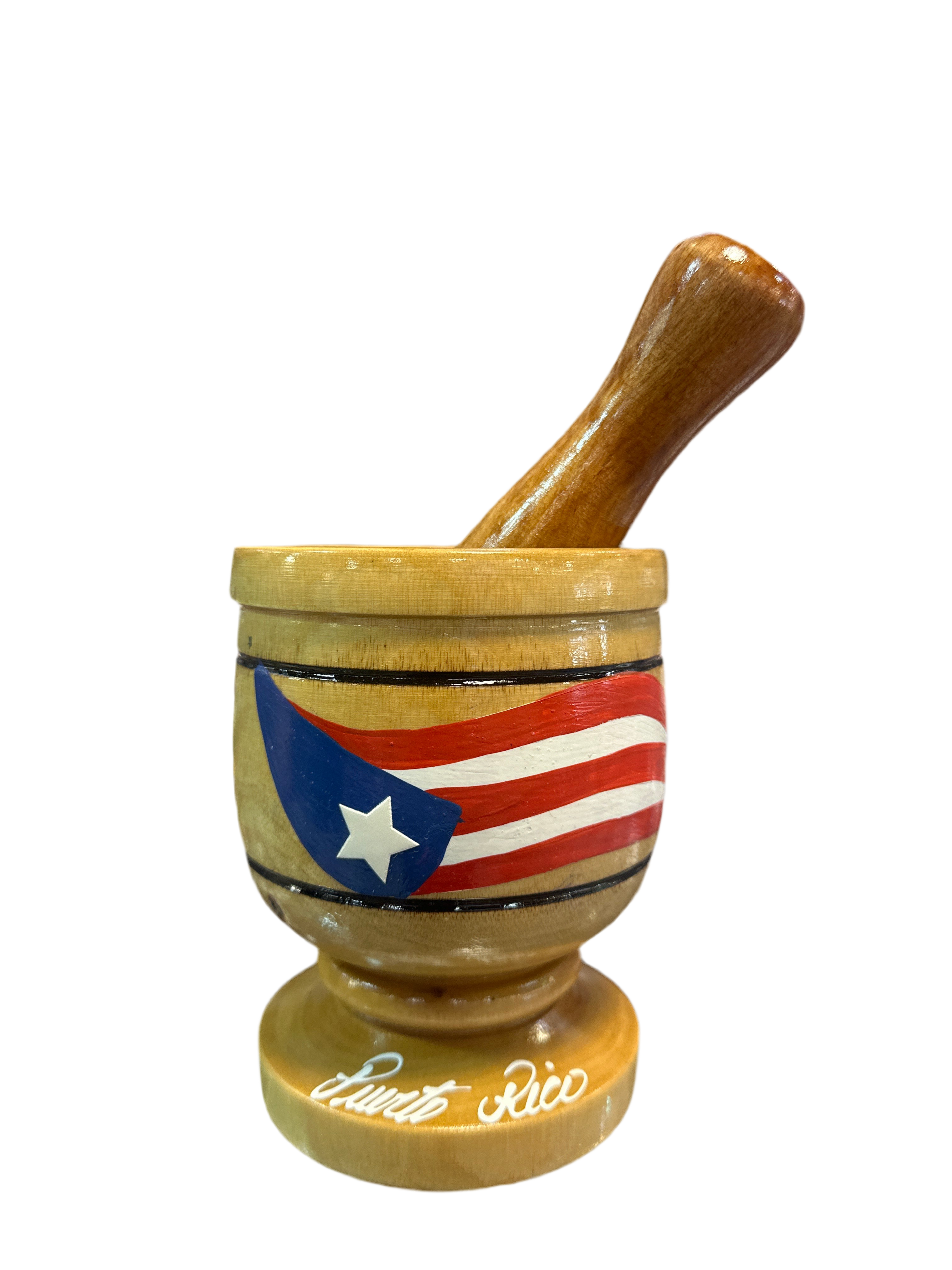 PILÓN DE MADERA CON BANDERA DE PUERTO RICO PINTADA.