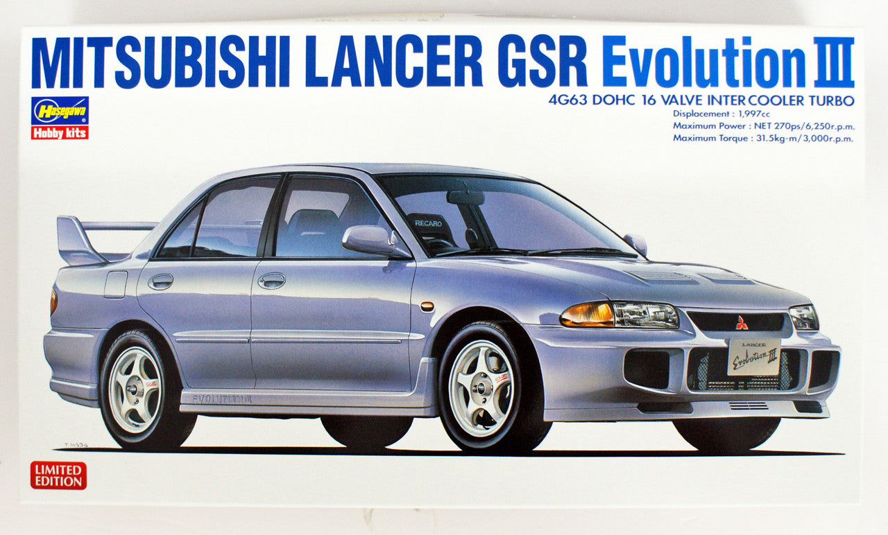 1/24 MITSUBISHI LANCER GSR EVOLUTION III PLASTIC MODEL KIT - HASEGAWA 20708