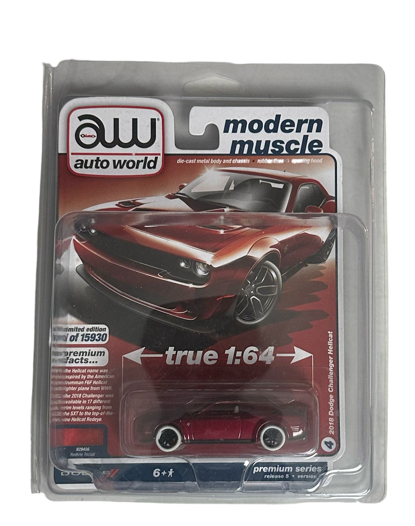 1/64 2018 DODGE CHALLENGER HELLCAT - “”CHASE” - VARIATION CANDY RED WITH WHITE TIRES