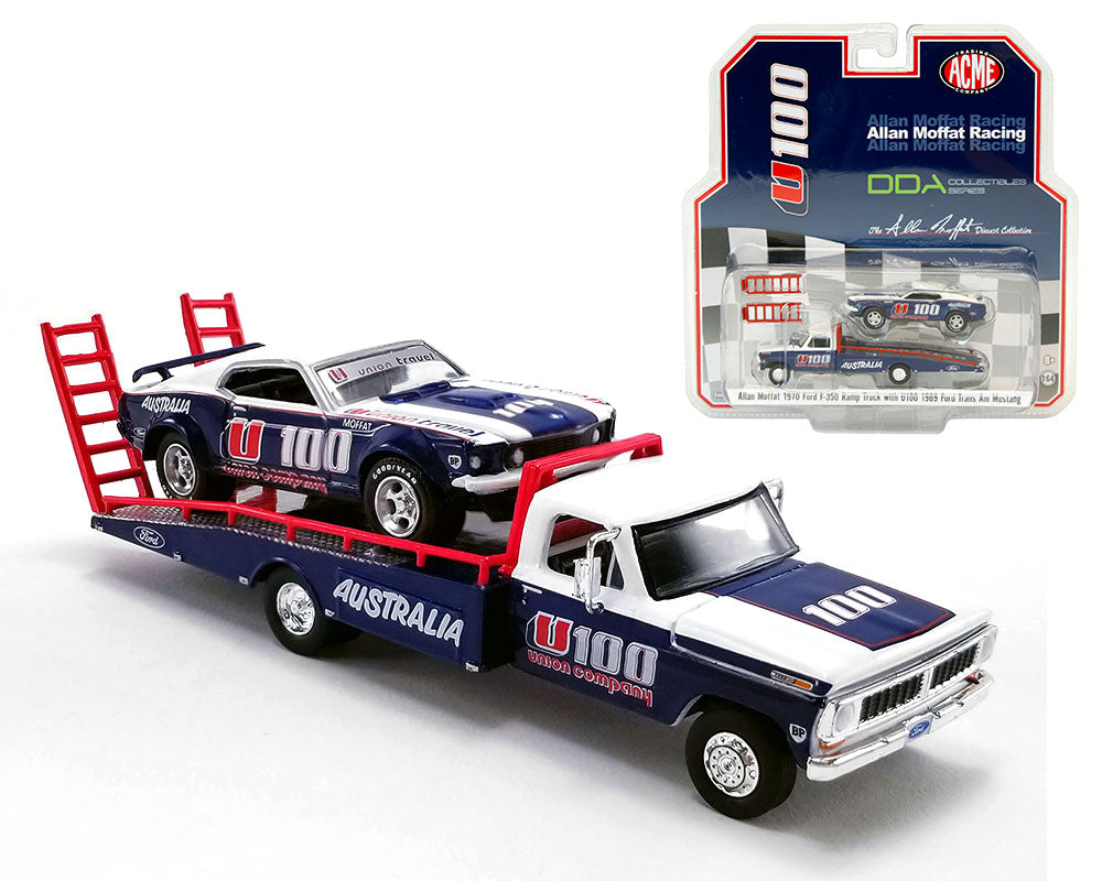 1/64 ALLAN MOFFAT 1970 FORD F-350 RAMP TRUCK WITH U100 1969 FORD TRANS AM MUSTANG