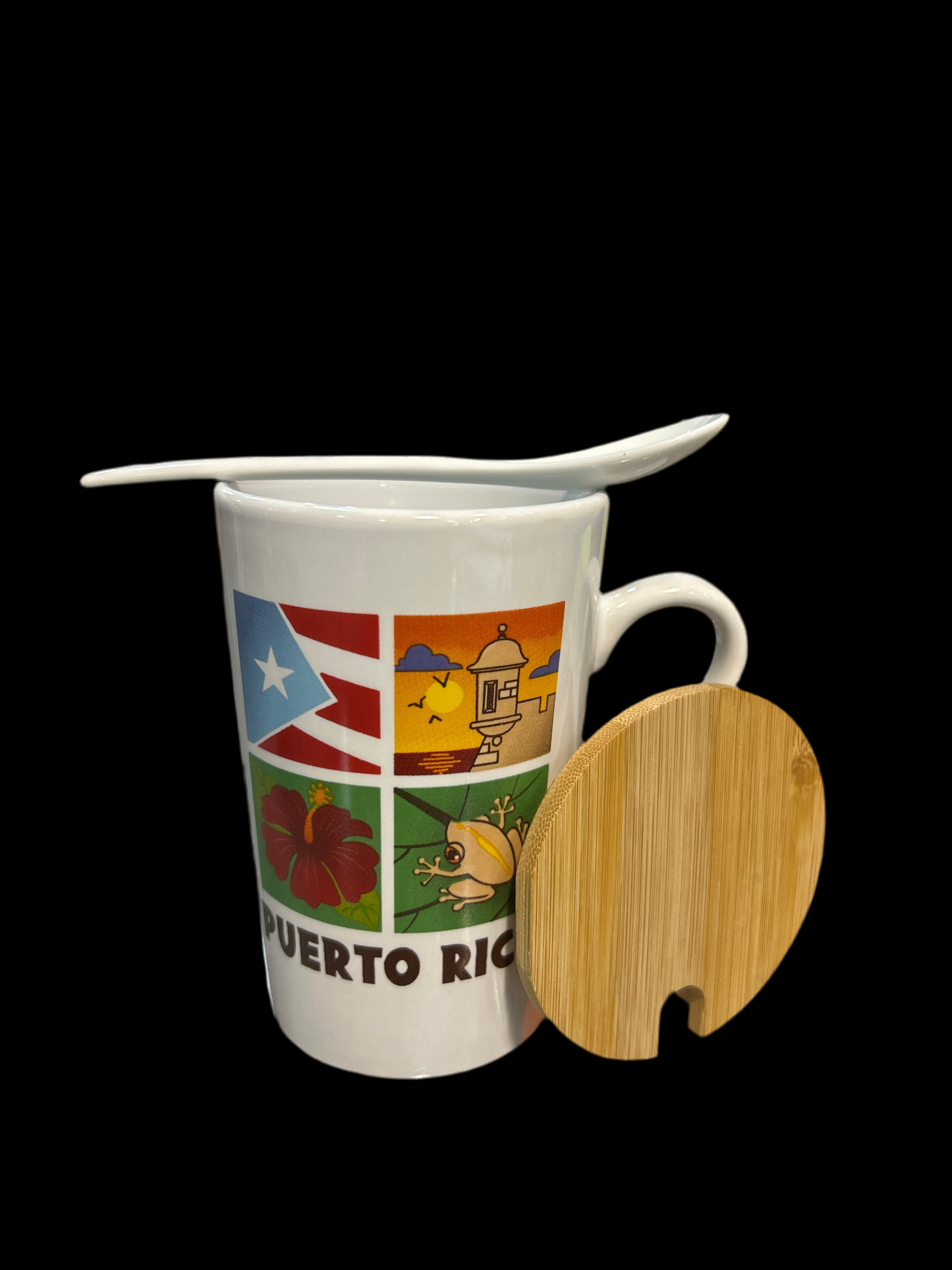 PUERTO RICO MUG MOSAIC DESIGN WITH SPOON - TAZA DE PUERTO RICO ESTILO MOSAICO CON CUCHARA