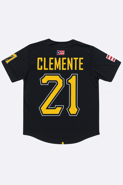 ROBERTO CLEMENTE PUERTO RICO BASEBALL BLACK JERSEY ADULTS
