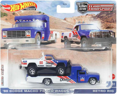 1/64 1980 DODGE MACHO POWER WAGON Y RETRO RIG - TRANSPORTE DE EQUIPO 