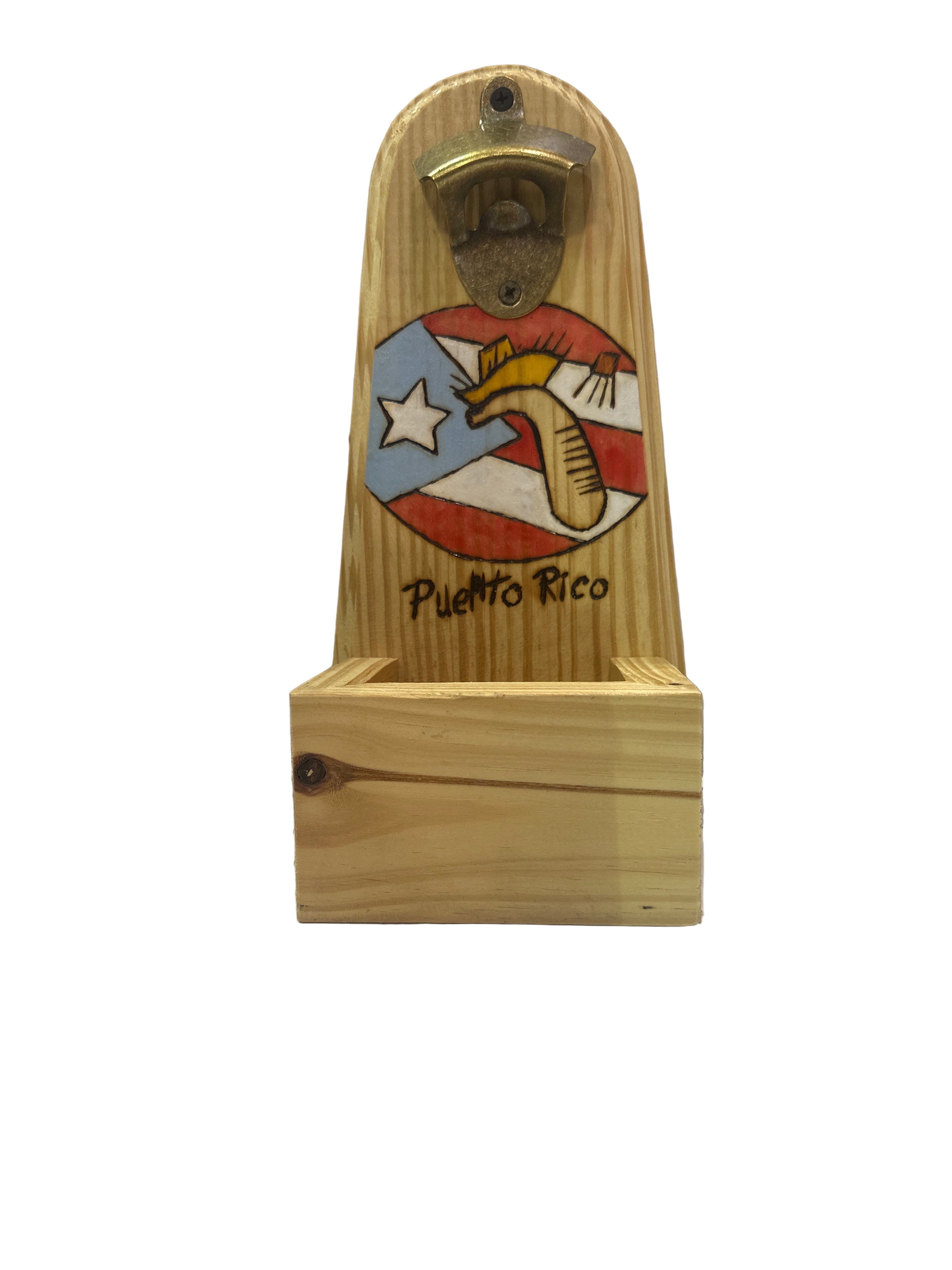 ABRIDOR DE BOTELLAS ARTESANAL PUERTORRIQUEÑO EN MADERA.