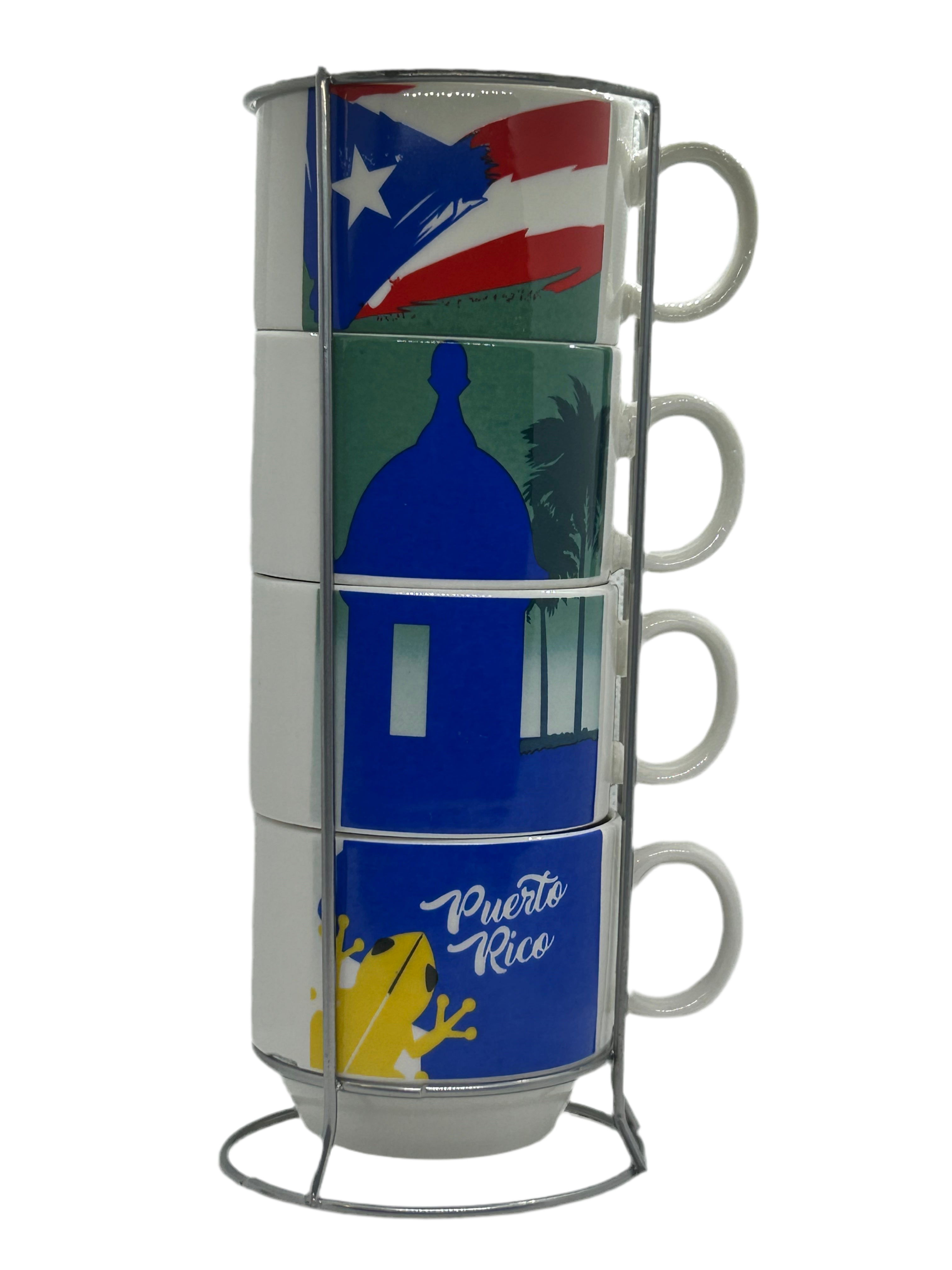 PUERTO RICO 4 PC.  COFFEE CUP SET WITH HOLDER STAND