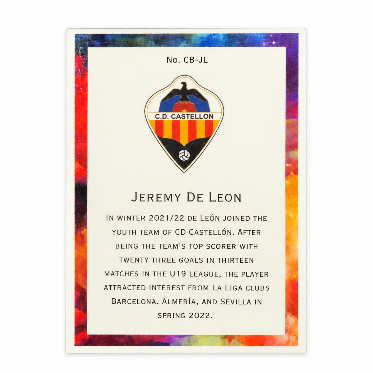 JEREMY DE LEON TRADING CARD / TARJETA COLECCIONABLE DE JEREMY DE LEON