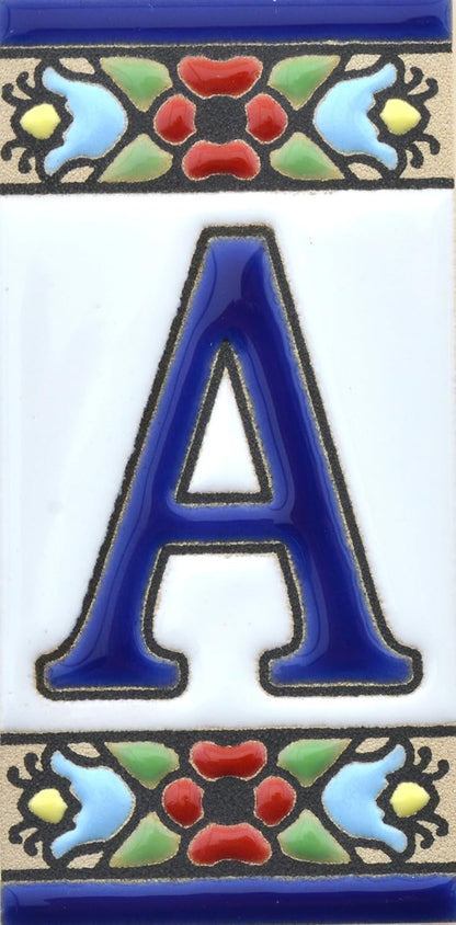 HOUSE LETTERS 3 INCH. “A” HAND PAINTED TILES - FOR ADRESSES,  NAMES, NUMBERS FOR HOUSES.