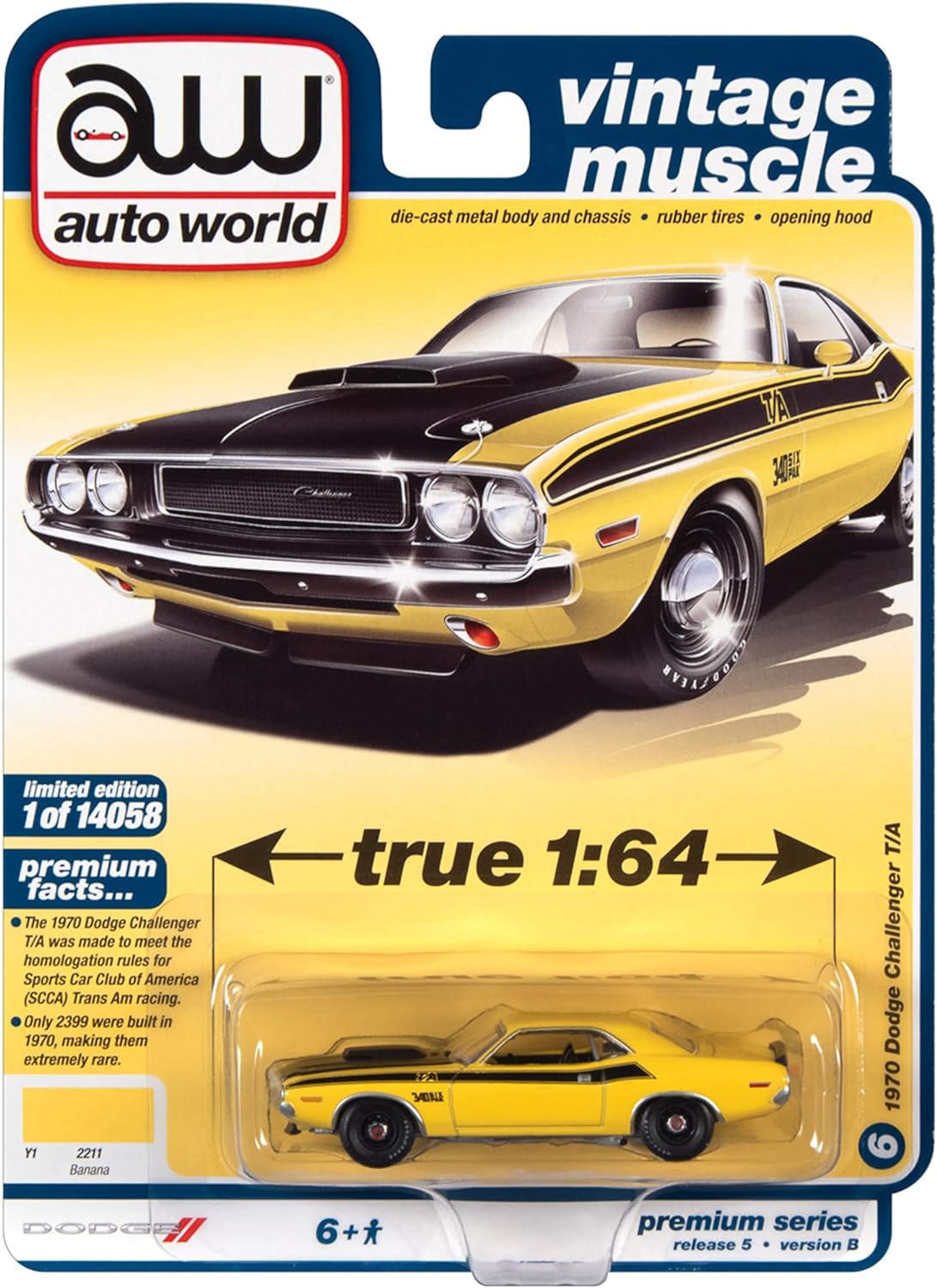1/64 1970 DODGE CHALLENGER T/A YELLOW - VINTAGE MUSCLE
