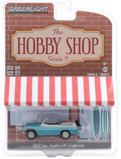 JEEP JEEPSTER 1968 CON TABLAS DE SURF TURQUESA - SERIE 9 DE THE HOBBY SHOP 
