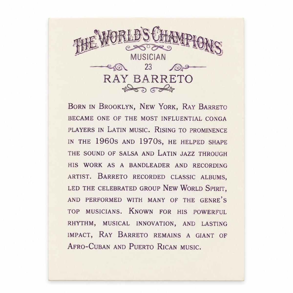 RAY BARRETO TRADING CARD / TARJETA COLECCIONABLE DE RAY BARRETO
