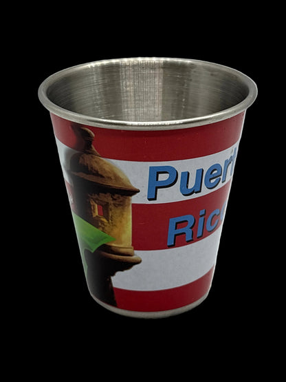 SHOT GLASS PUERTO RICO METAL - BANDERA & COQUI MORRO