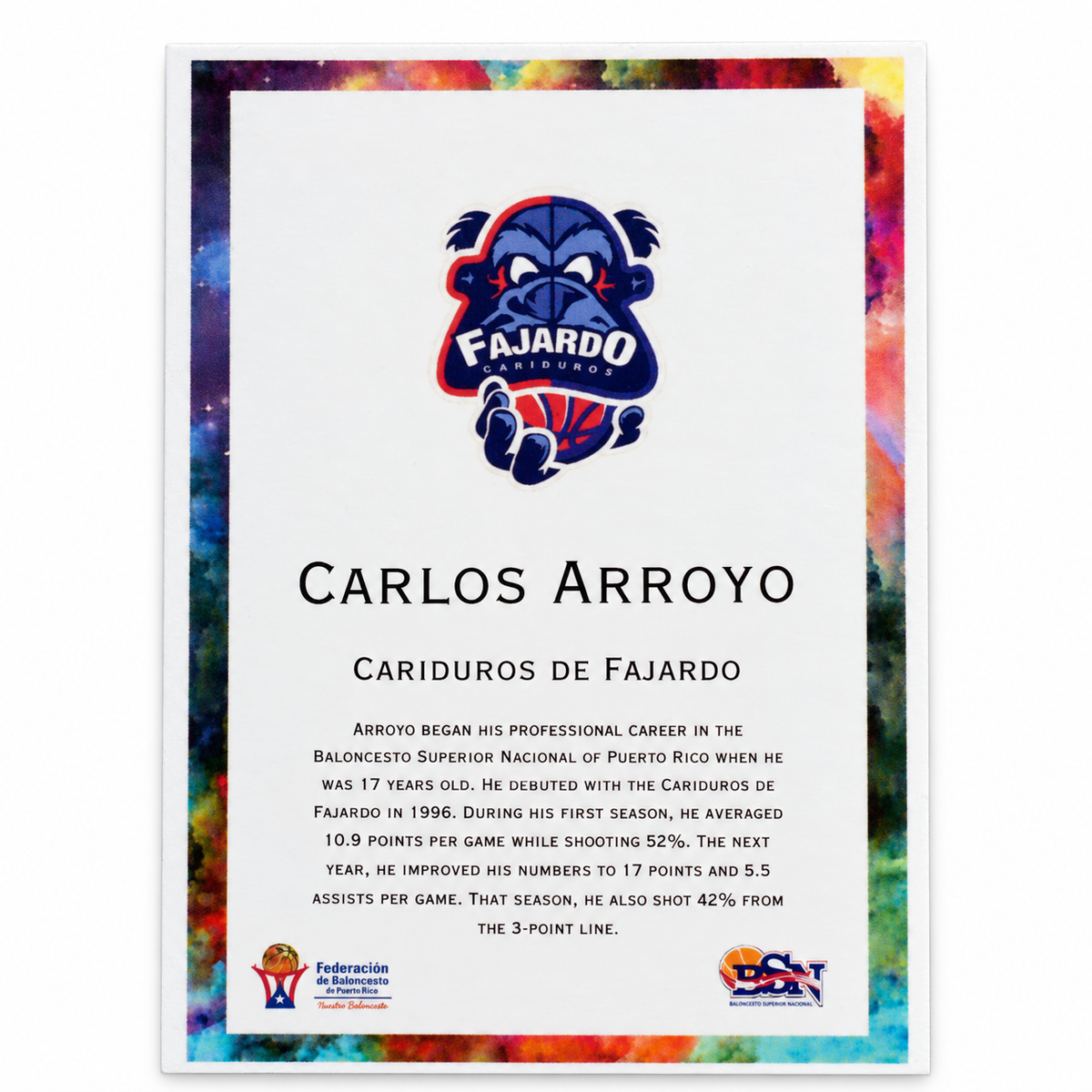CARLOS ARROYO BASKETBAL TRADING CARD / TARJETA DEPORTIVA CARLOS ARROYO (Copy)