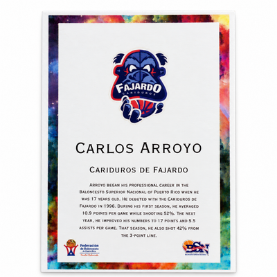 CARLOS ARROYO BASKETBAL TRADING CARD / TARJETA DEPORTIVA CARLOS ARROYO (Copy)