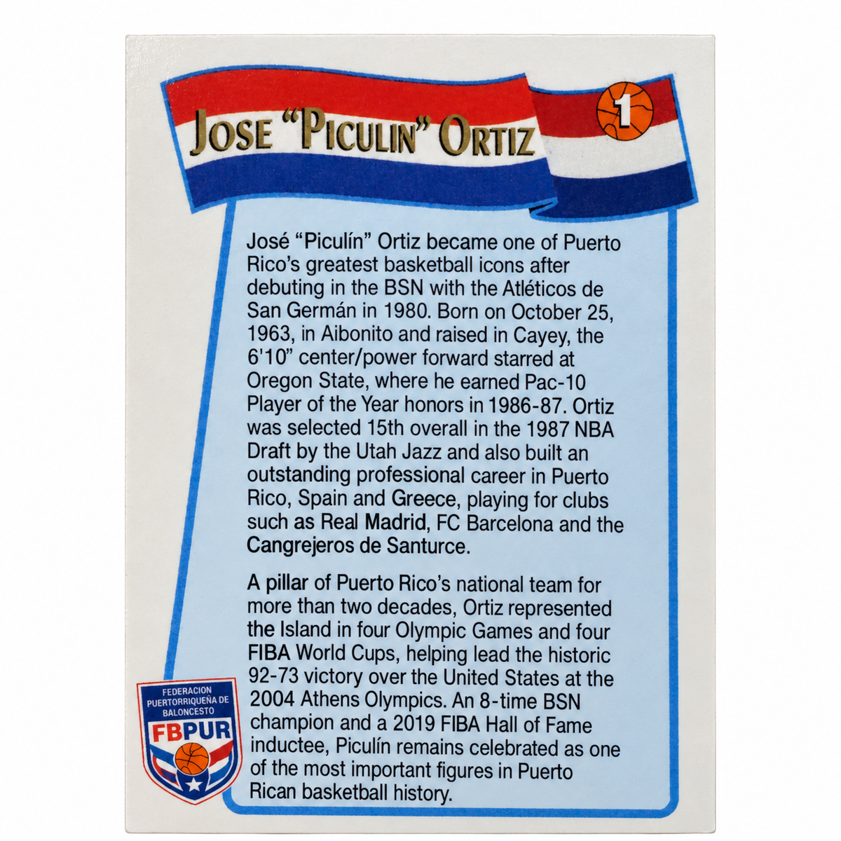 JOSÉ “PICULIN” ORTIZ BASKETBAL TRADING CARD / TARJETA DEPORTIVA JOSÉ “PICULIN” ORTIZ (Copy 2)