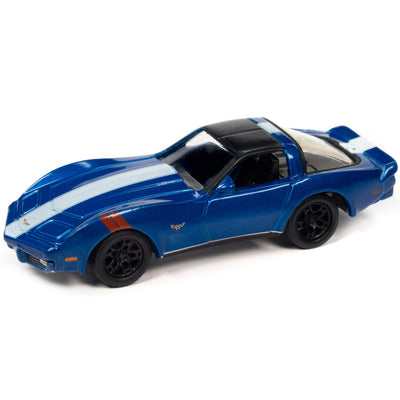 CHEVY CORVETTE SPORT 1979 AZUL METALIZADO CON RAYAS BLANCAS Y TECHO NEGRO - COLECCIÓN DORADA CLÁSICA JOHNNY LIGHTNING