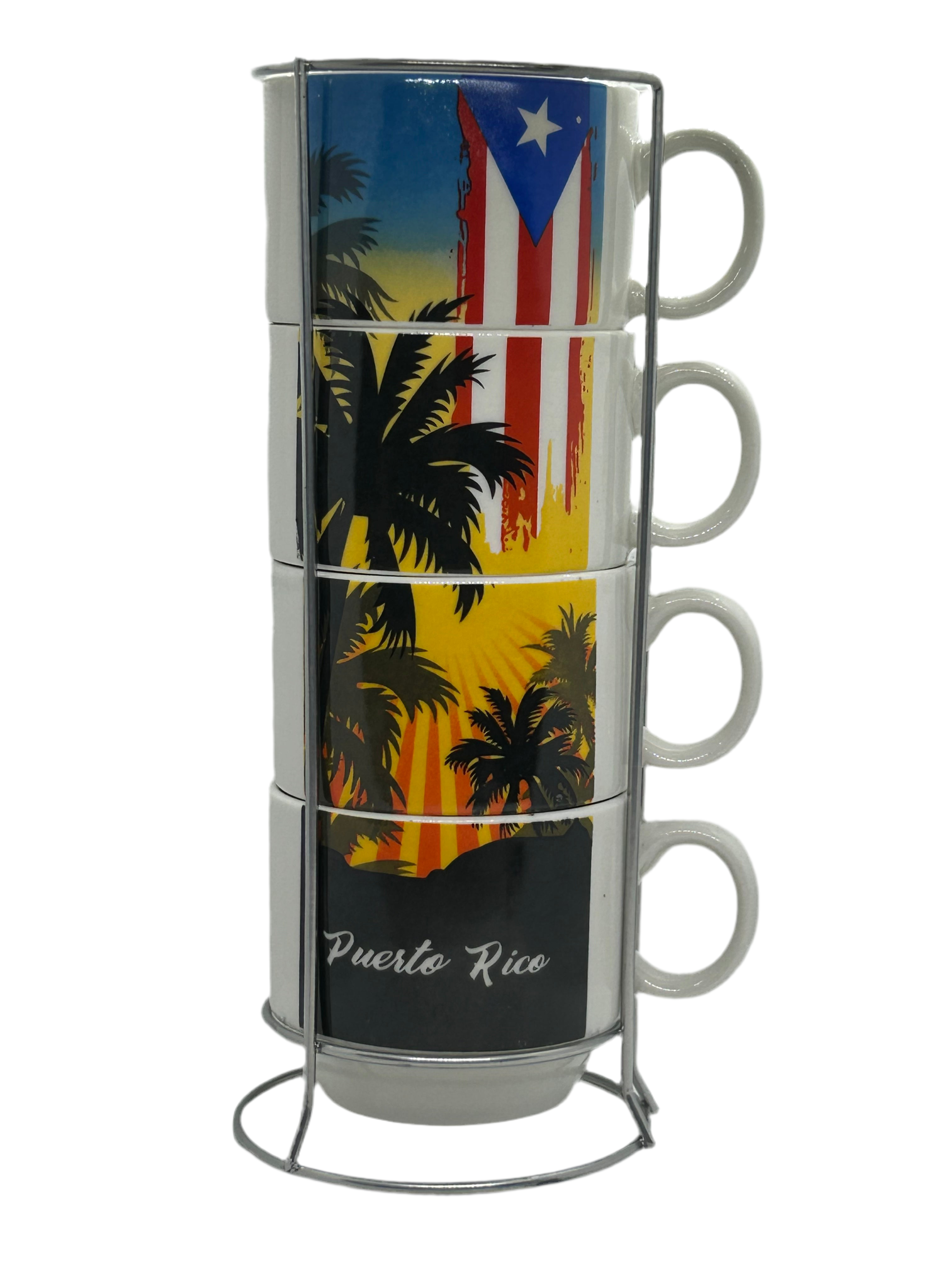 PUERTO RICO 4 PC.  COFFEE CUP SET WITH HOLDER STAND