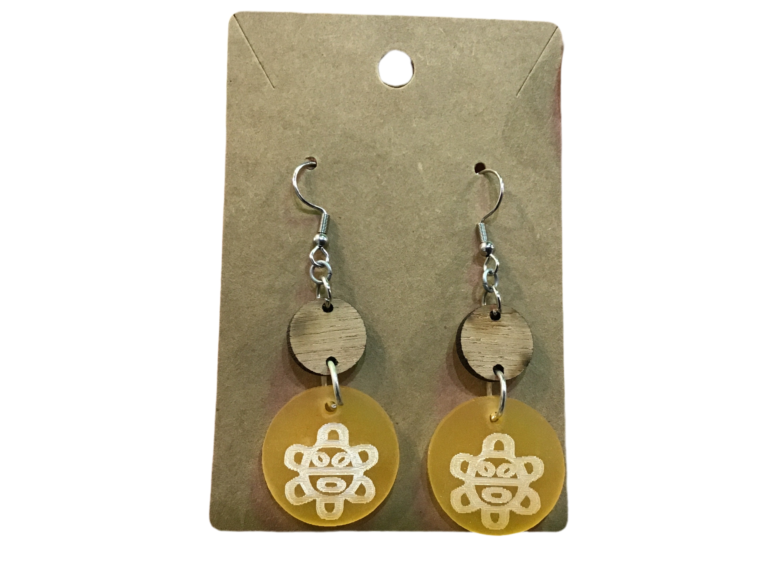 PANTALLA DE PUERTO RICO CON SIMBOLOS TAINOS AMARILLAS- PUERTO RICO EARRINGS WITH TAINO SYMBOLS YELLOW