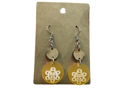 PANTALLA DE PUERTO RICO CON SIMBOLOS TAINOS AMARILLAS- PUERTO RICO EARRINGS WITH TAINO SYMBOLS YELLOW