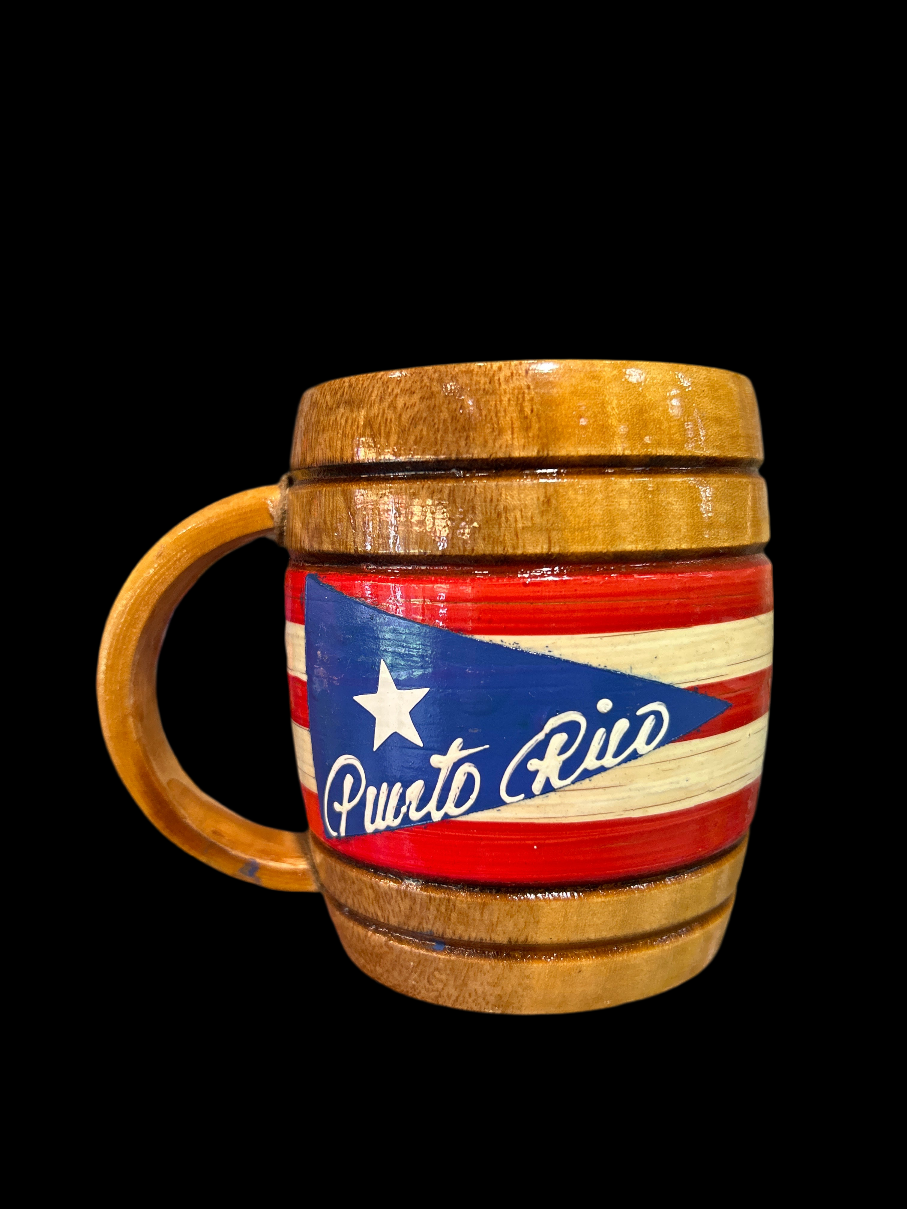 VASO EN MADERA CON BANDERA DE PUERTO RICO