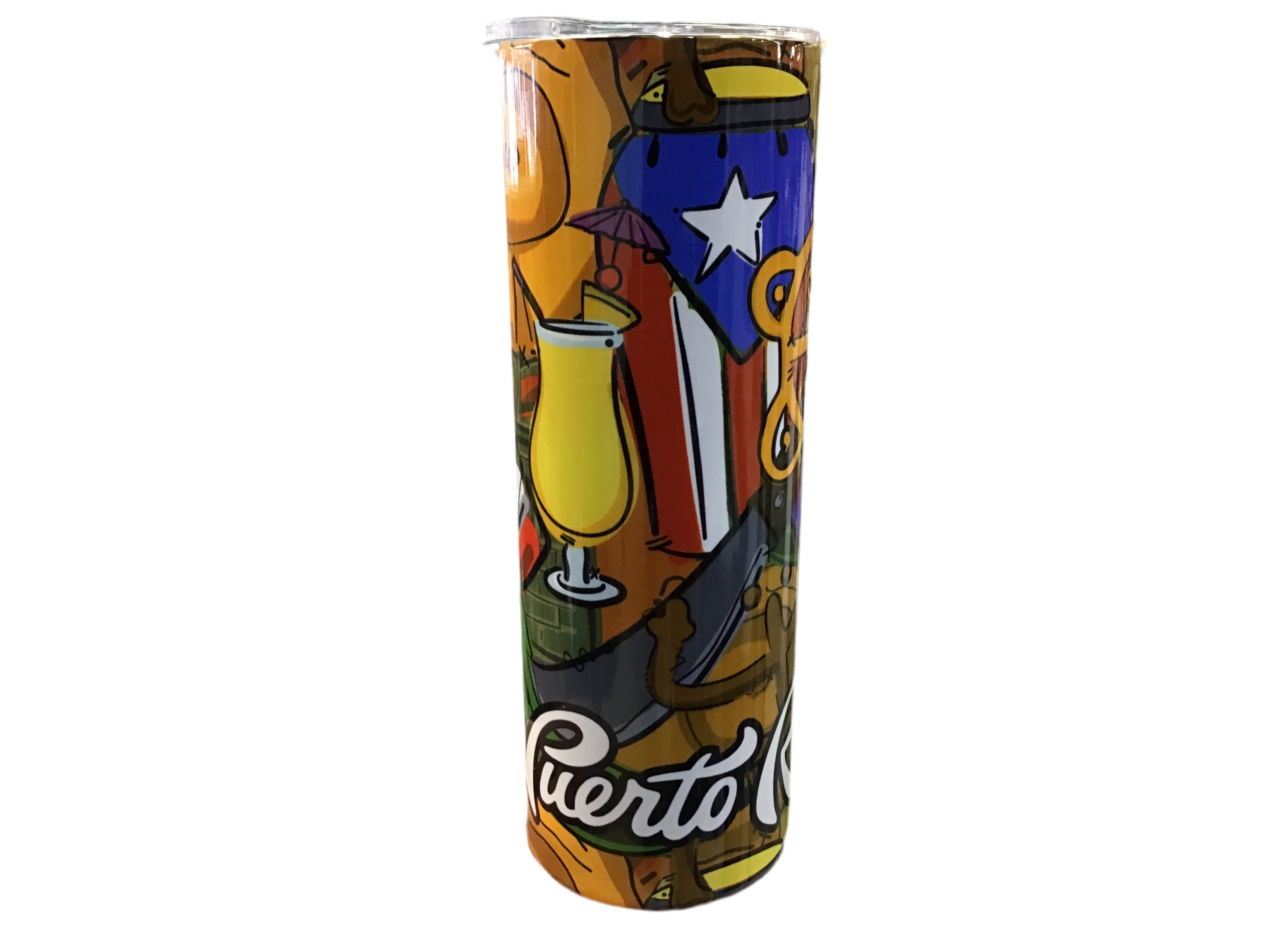 VASO THERMAL MACHETE SIMBOLOS TAINOS INSTRUMENTOS Y BANDERA DE PURTO RICO
