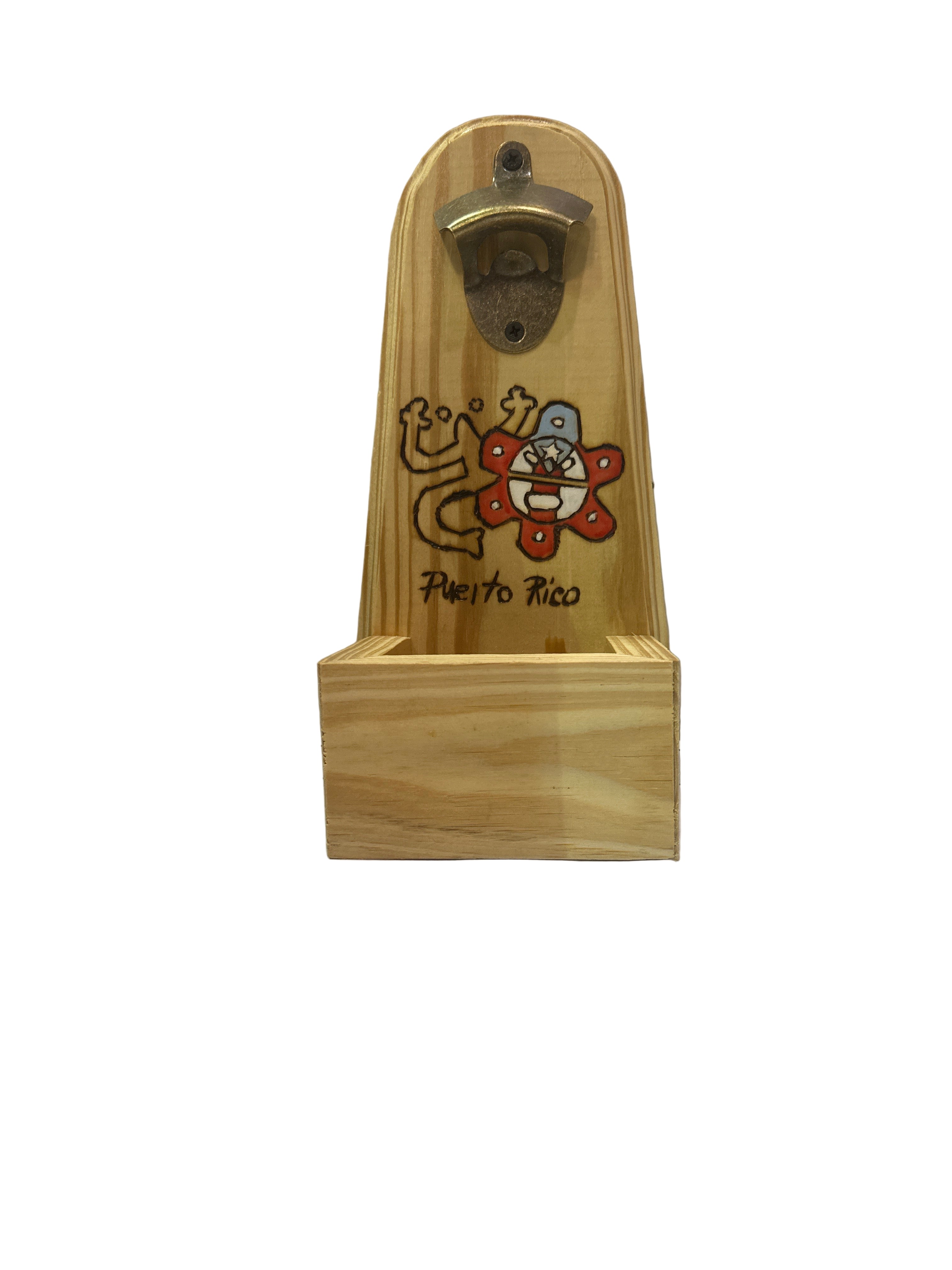 ABRIDOR DE BOTELLAS ARTESANAL PUERTORRIQUEÑO EN MADERA.