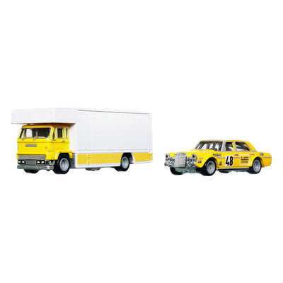 MERCEDES-BENZ SEL 6.8 AMG Y FLEET FLYER - TRANSPORTE DEL EQUIPO A ESCALA 1/64