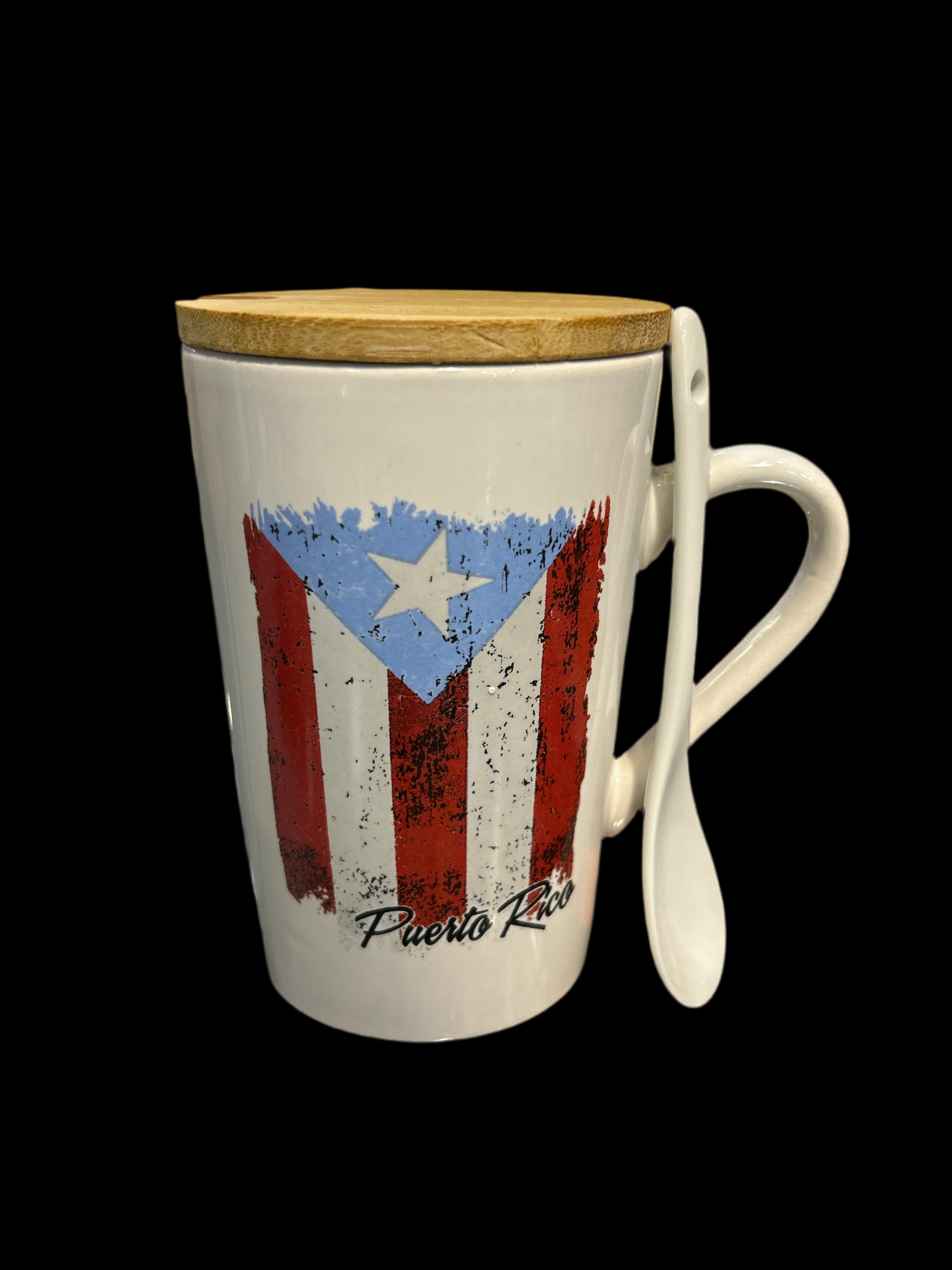 PUERTO RICO MUG FLAG DESIGN WITH SPOON - TAZA DE PUERTO RICO ESTILO BANDERA CON CUCHARA