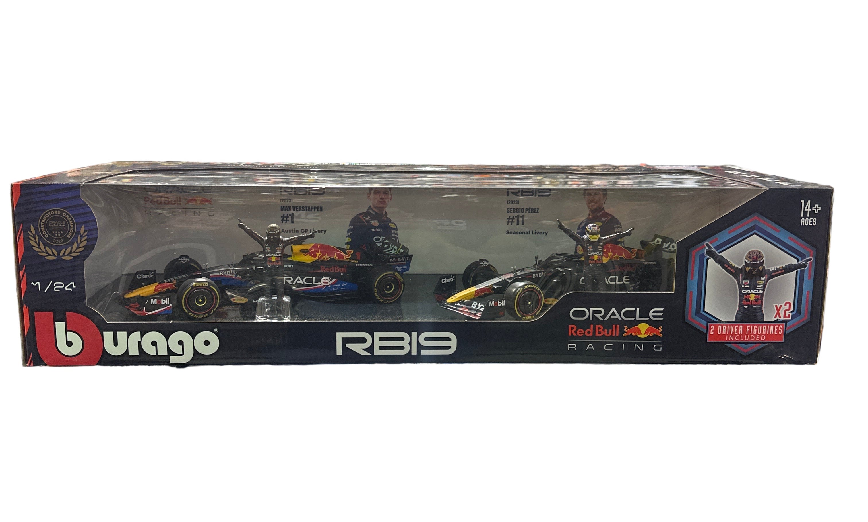 1:24 FORMULA SET (2 CARS) ORACLE RED BULL RB19 WITH PEREZ & VERSTAPPEN FIGURINES - BURAGO.
