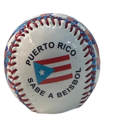 BOLA DE BASEBALL CON BANDERAS DE PUERTO RICO “PUERTO RICO SABE A BASEBALL”