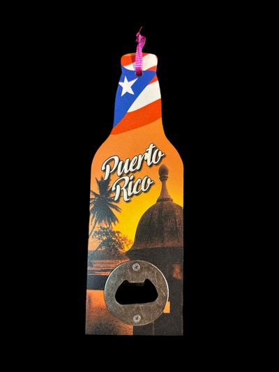 ABREBOTELLAS DE MADERA CON DISEÑO DE PUERTO RICO