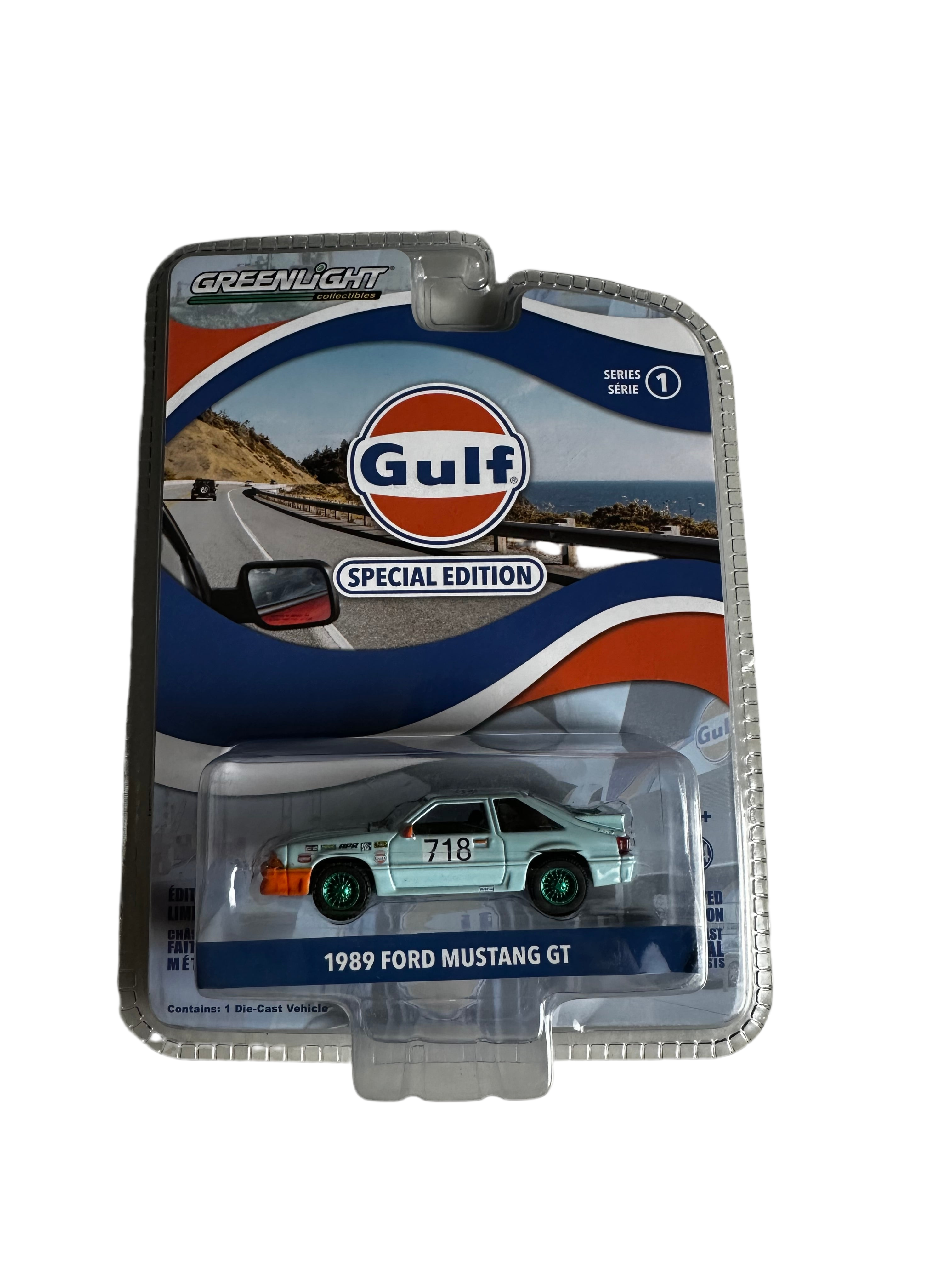 1/64 1989 FORD MUSTANG GT - GULF SPECIAL EDITION - “CHASE” (GREEN RIMS VARIATION)