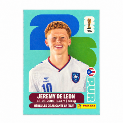 JEREMY DE LEON TRADING CARD “STICKER ALBUM STYLE  / TARJETA COLECCIONABLE DE JEREMY DE LEON - ESTILO “ESTAMIPLLAS”.