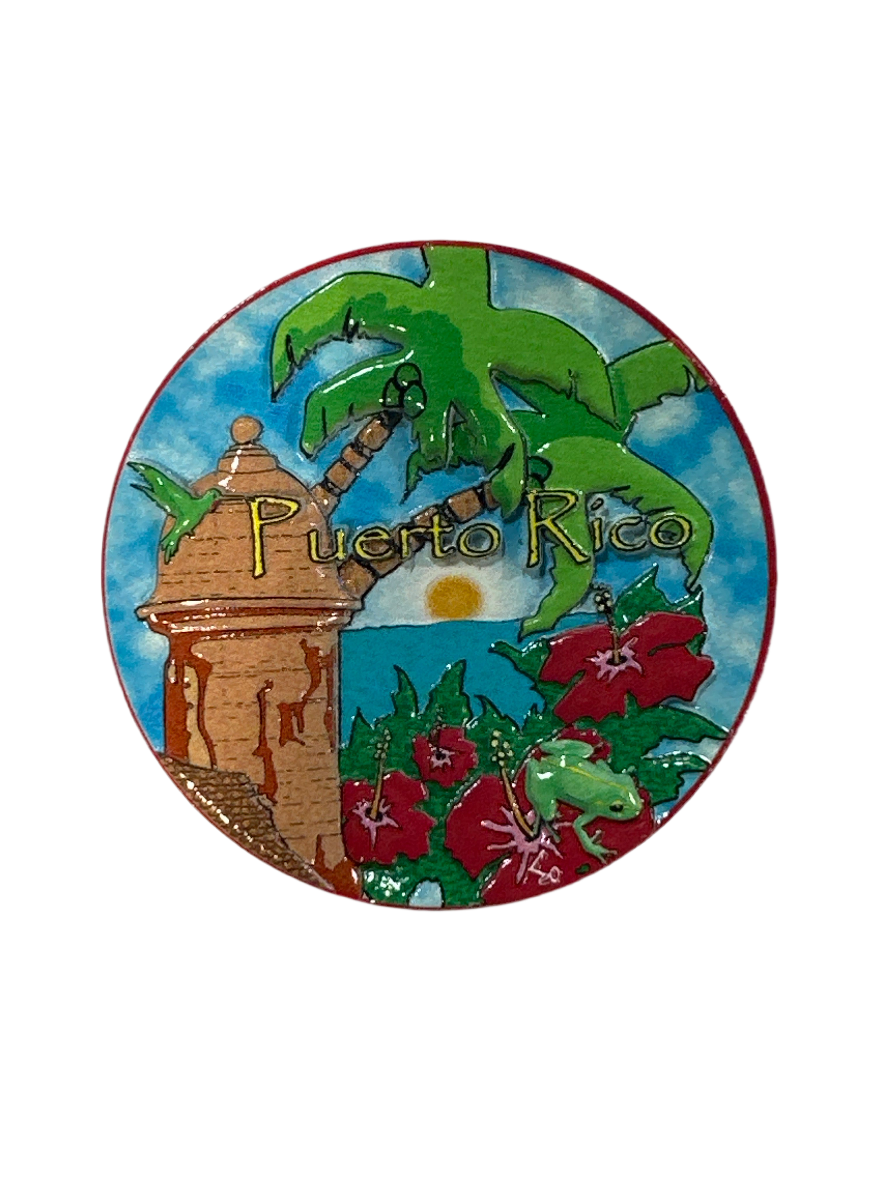 3” PUERTO RICO MINI CERAMIC DECORATION PLATE GARITA / MAGA FLOWER - PLATO DECORARIVO DE 3” DE PUERTO RICO GARITA / FLOR DE MAGA