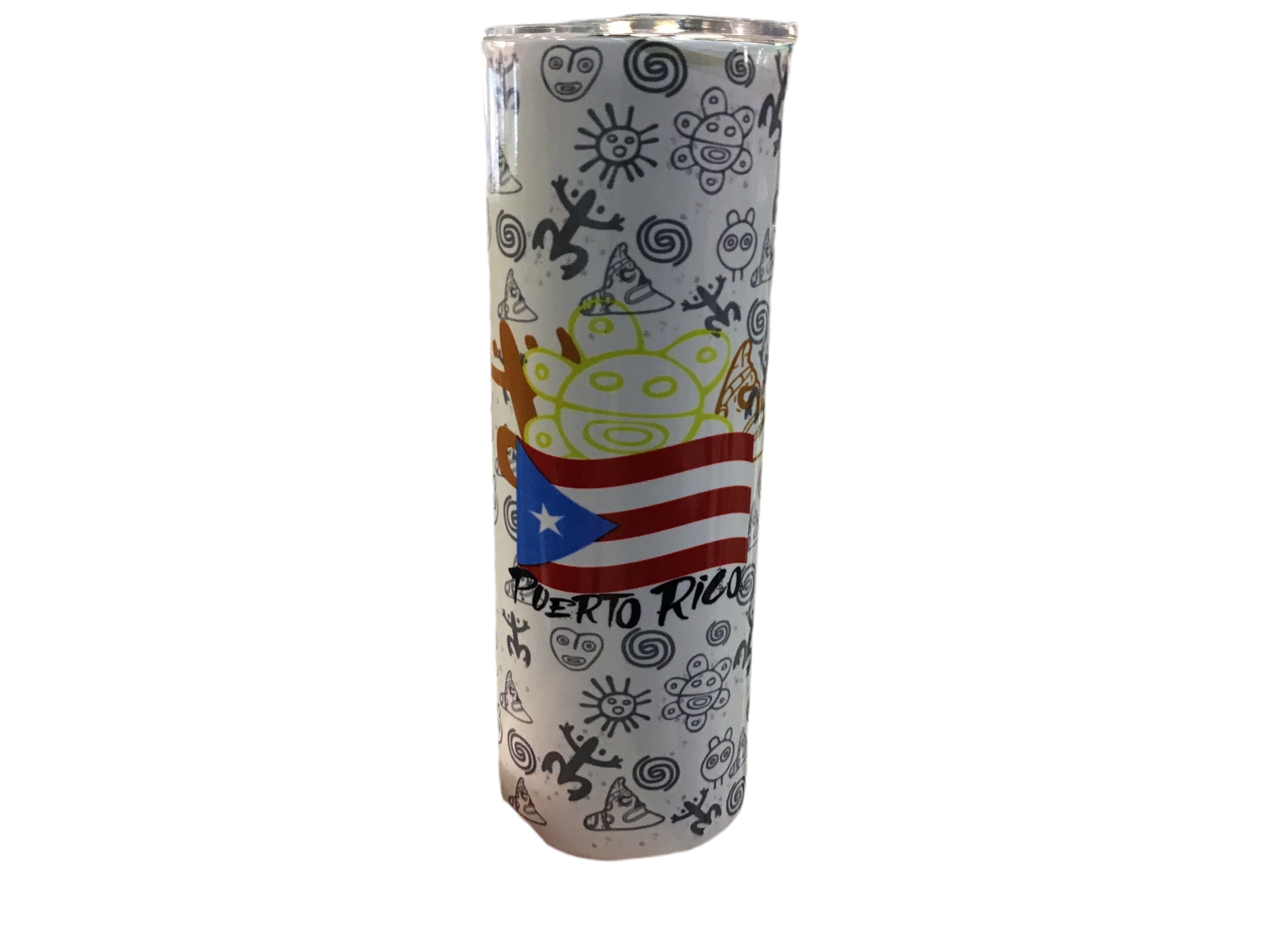 VASO THERMAL DISEÑO SIMBOLOS TAINOS Y BANDERA DE PUERTO- PUERTO RICO THERMAL CUP WITH TAINO SYMBOLS AND FLAG