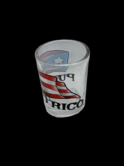 CLEAR MINI SHOT GLASS PUERTO RICO FLAG