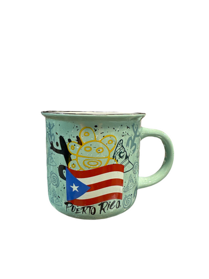 TAZA DE PUERTO RICO SIMBOLOS TAINOS Y BANDERA - PUERTO RICO COFFE MUG COQUI AND FLAG
