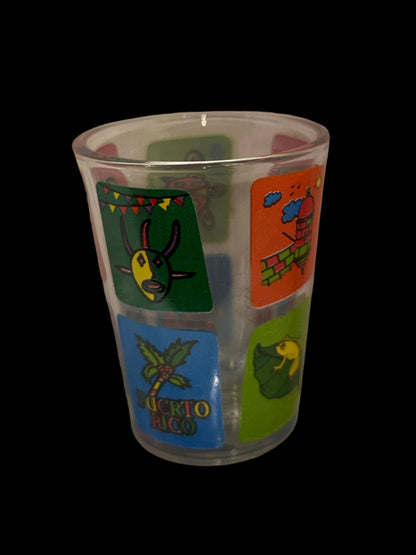 VASO DE CHUPITO DE 3" CON SÍMBOLOS DE LA CULTURA DE PUERTO RICO