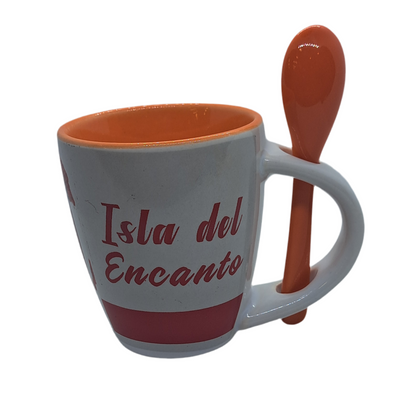 TAZA CON CUCHARA PUERTA CON LA BANDERA PR ANARANJADA 2.5"