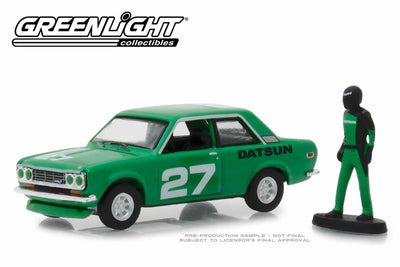DATSUN 510 1970 A ESCALA 1/64 CON PILOTO DE CARRERAS N.º 27 - SERIE 5 DE THE HOBBY SHOP 