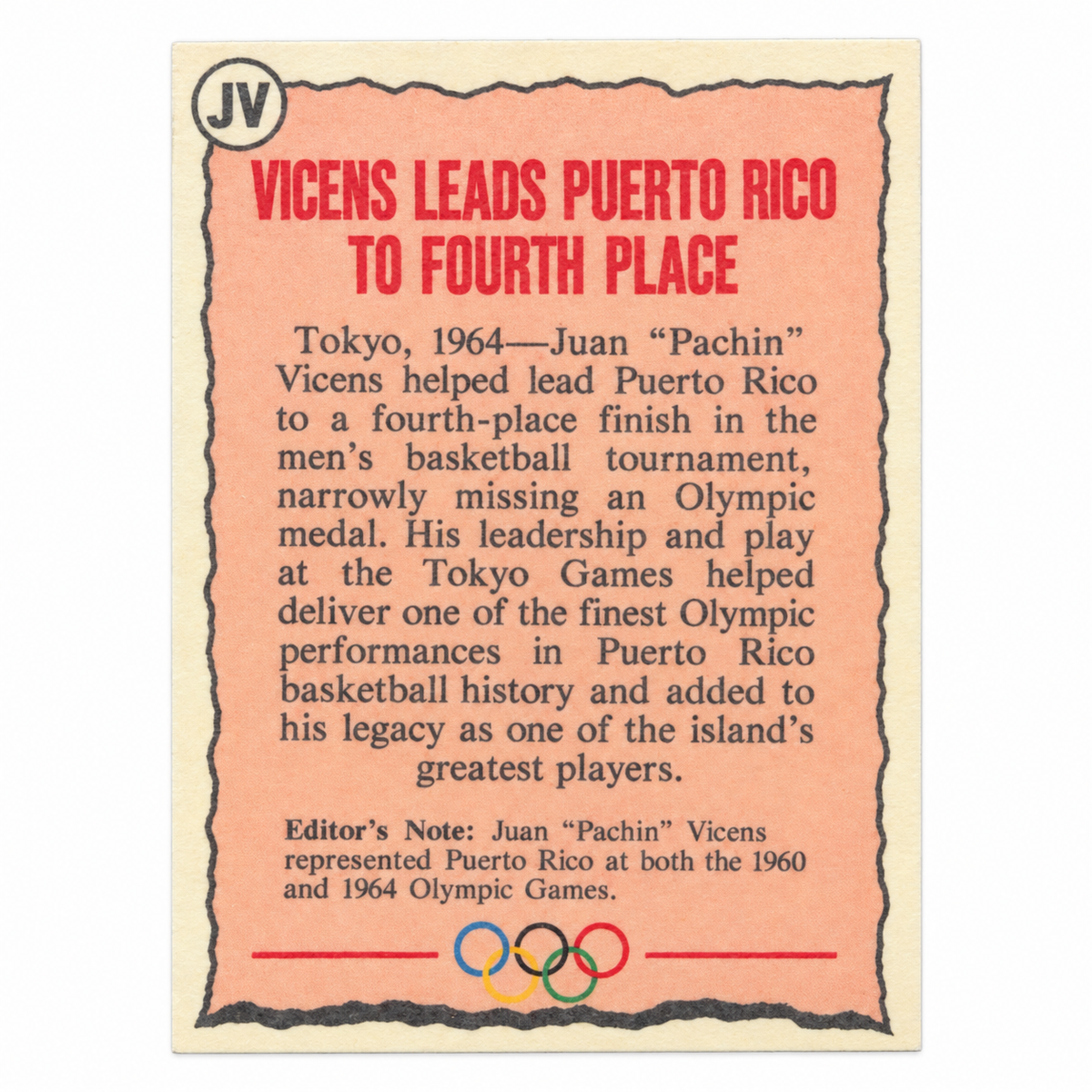 JUAN “PACHIN” VICENZ BASKETBAL TRADING CARD / TARJETA DEPORTIVA JUAN “PACHIN” VICENZ