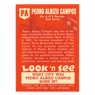 PEDRO ALBIZU CAMPOS TRADING CARD / TARJETA COLECCIONABLE PEDRO ALBIZU CAMPOS