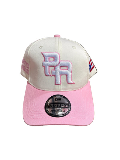GORRA DE PUERTO RICO - LETRA COLOR BLANCO Y BORDE ROSA - BASEBALL CAP WHITE & PINK LETTER