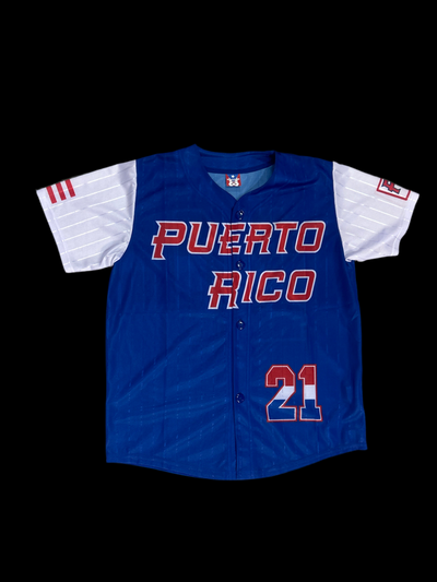 PUERTO RICO BLUE BASEBALL JERSEY ADULT - JERSEY DE PELOTA AZUL DE PUERTO RICO #21 ROBERTO CLEMENTE