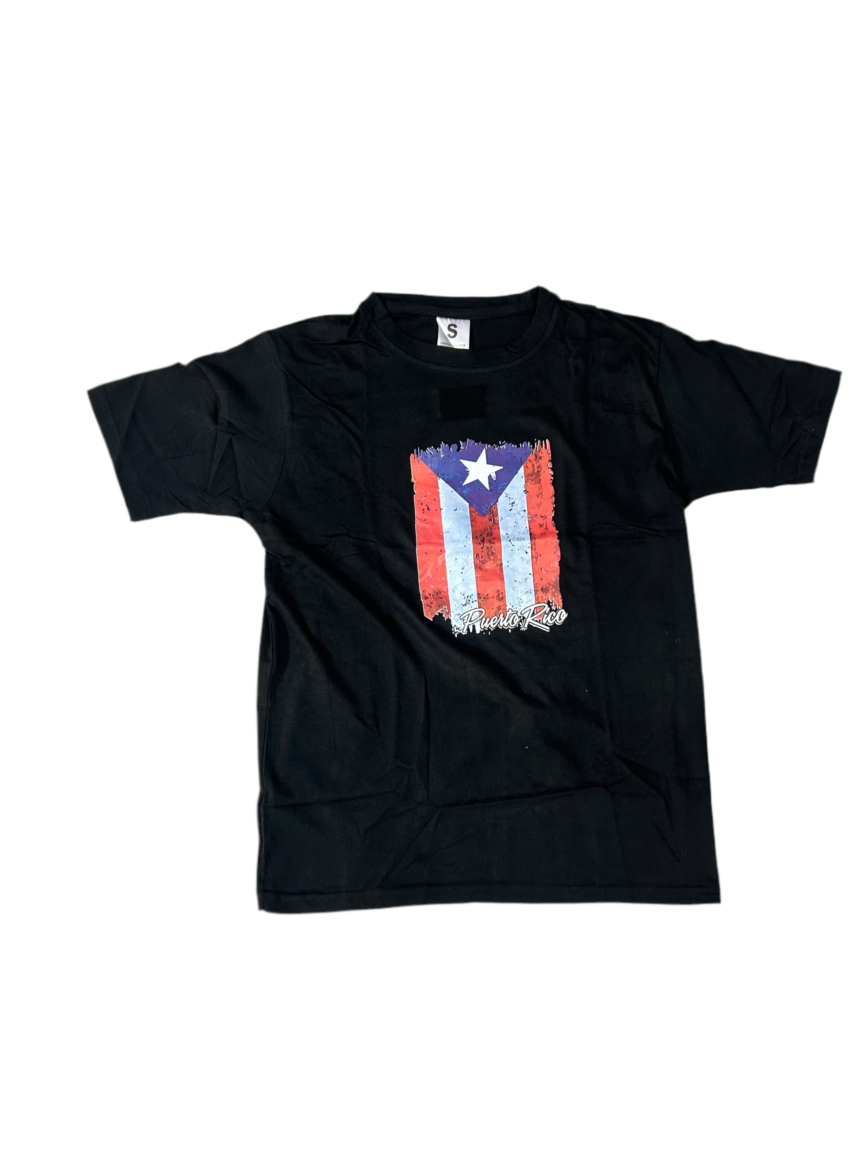 PUERTO RICO BLACK TSHIRT WITH FLAG - CAMISA NEGRA CON BANDERA DE PUERTO RICO