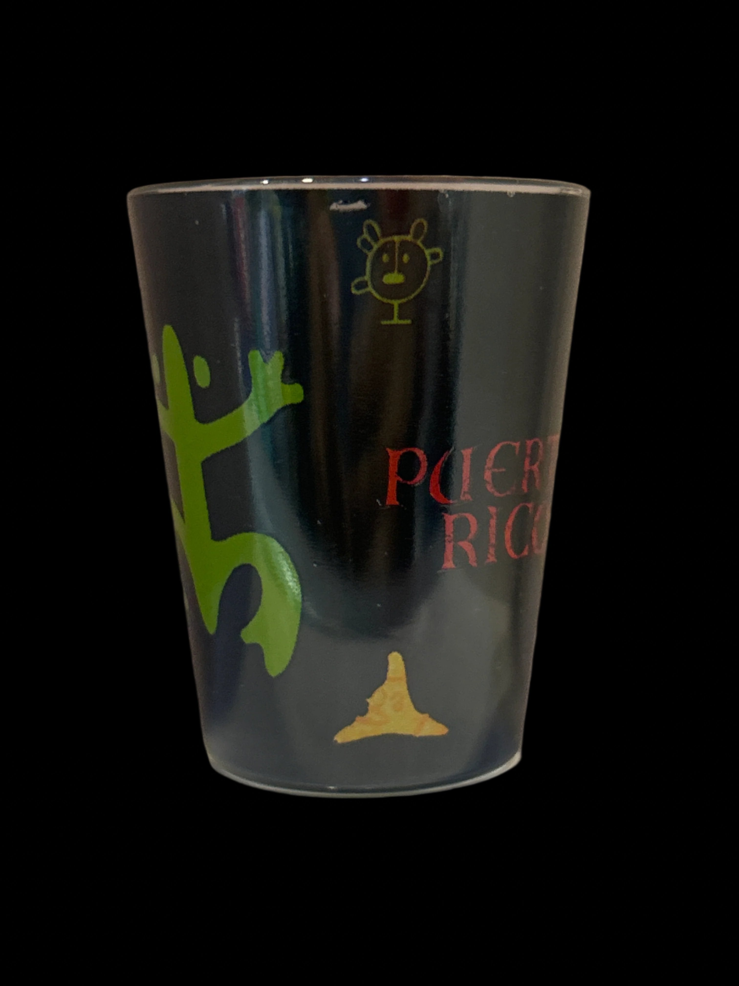 3" PUERTO RICO TAINO SYMBOLS W/BLACK BACKGROUND SHOTGLASS