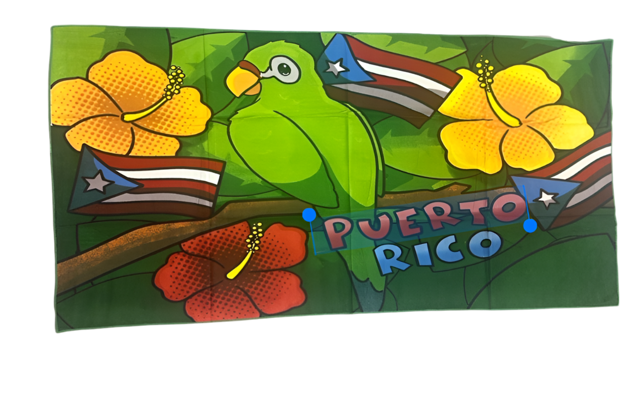 BEACH TOWEL  WITH PUERTO RICO PARROT - TOALLA COTORRA DE PUERTO RICO.